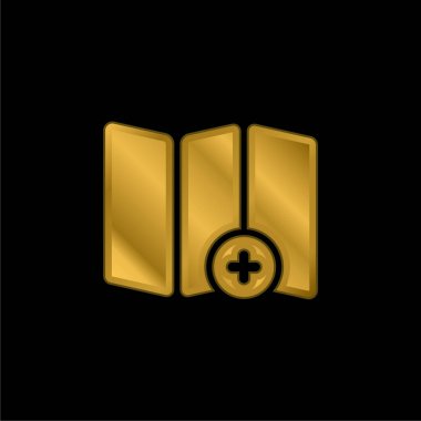 Haritaya altın kaplama metalik simge veya logo vektörüne ekle