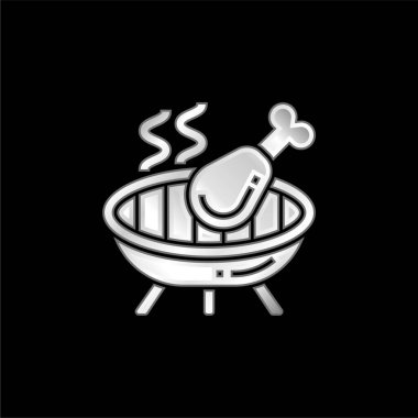 Barbecue silver plated metallic icon clipart