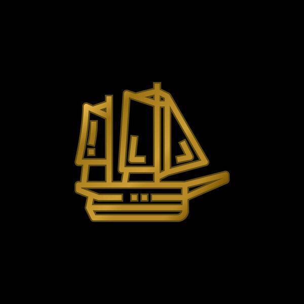 Boat gold plated metalic icon or logo vector