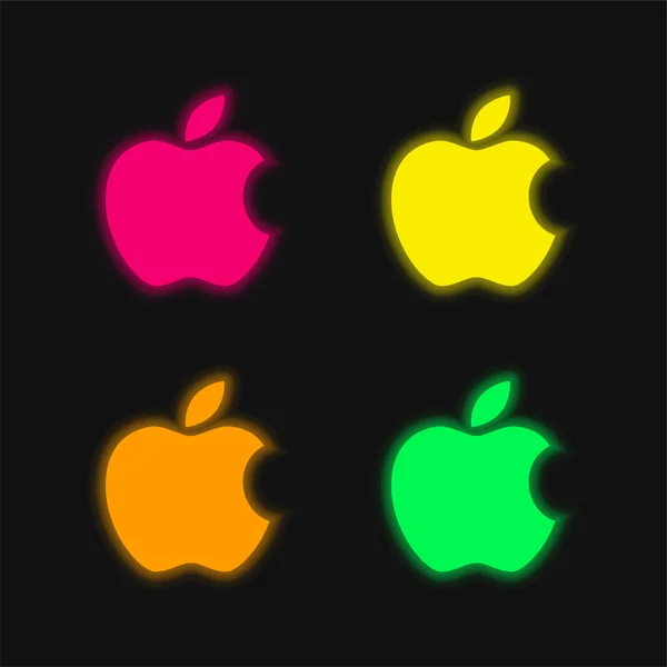 Apple Big Logo Four Color Glowing Neon Vector Icon — Stock Vector