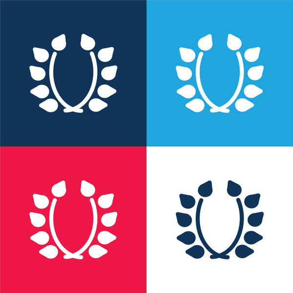 Ветви с листьями орнамент синий и красный четыре цвета минимальный набор значков