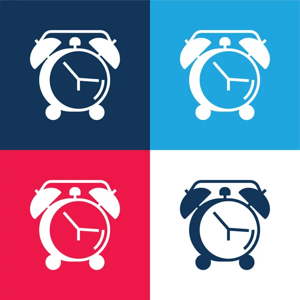 Relógio Alarme Azul Vermelho Conjunto Ícones Mínimos Quatro Cores — Vetor de Stock