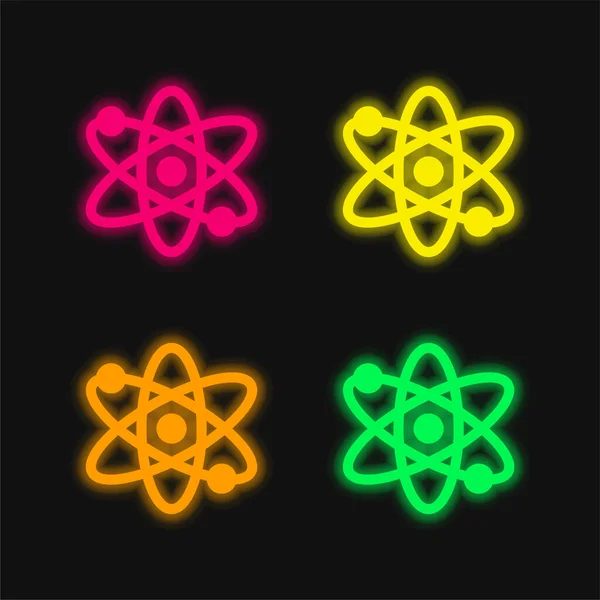 Atom Vier Kleur Gloeiende Neon Vector Pictogram — Stockvector