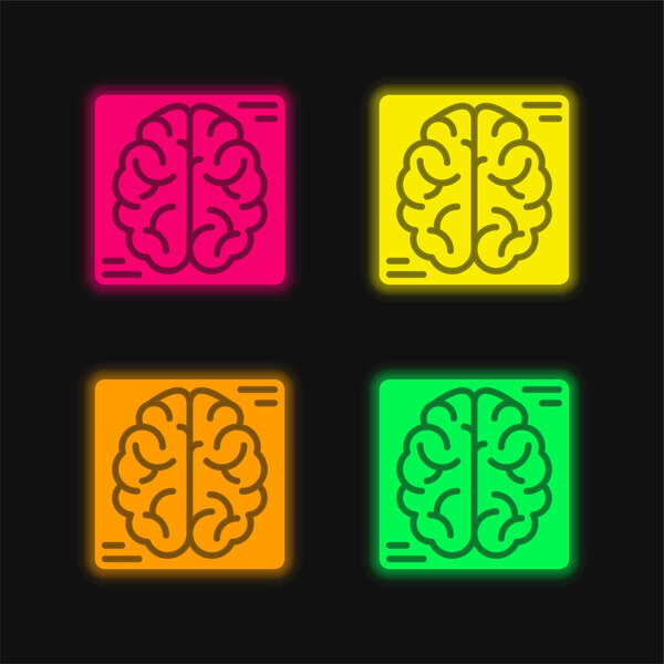 Brain four color glowing neon vector icon