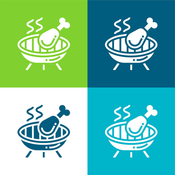 Barbecue Flat four color minimal icon set