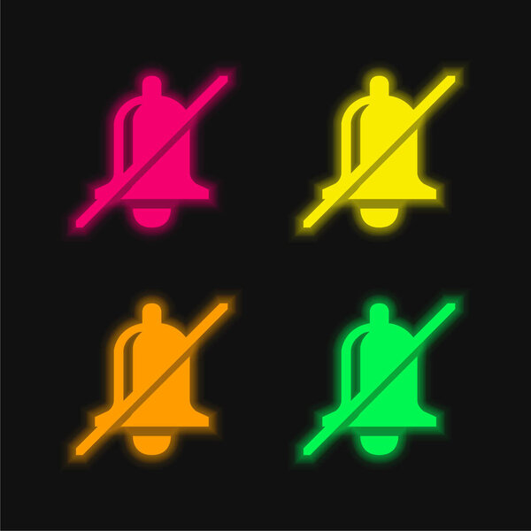 Bell Slash four color glowing neon vector icon