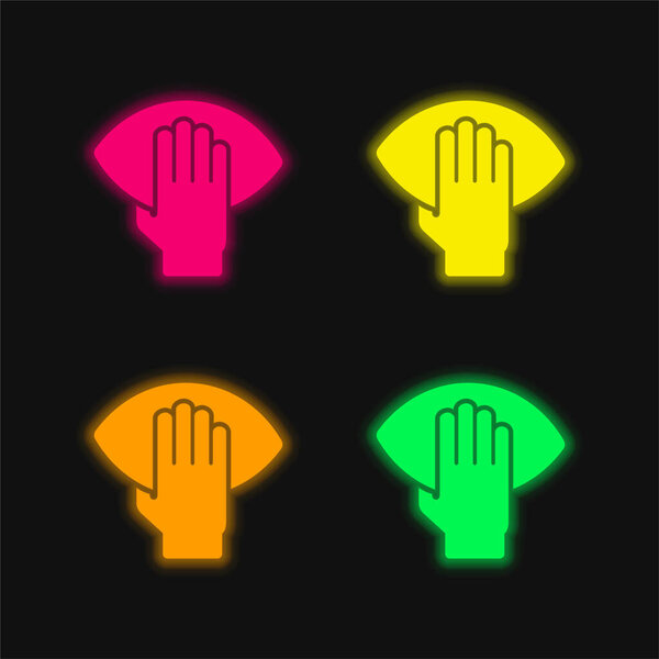 Американский футболист держит в руках Мяч четыре цвета светящийся неоновый вектор значок