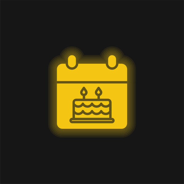 Birthday yellow glowing neon icon