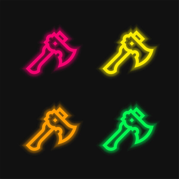 Axe four color glowing neon vector icon