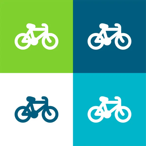 Велосипед Плоский Четырехцветный Минимальный Набор Значков — стоковый вектор