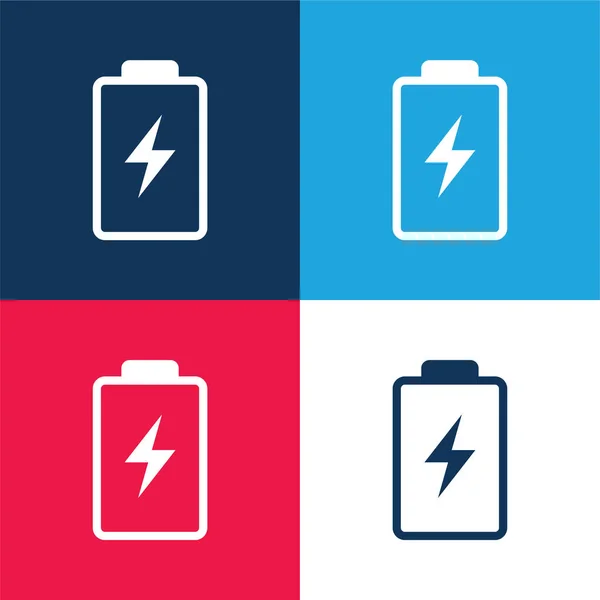 Batterie Avec Symbole Boulon Bleu Rouge Ensemble Icônes Minimales Quatre — Image vectorielle