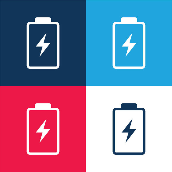 Battery With A Bolt Symbol blue and red four color minimal icon set