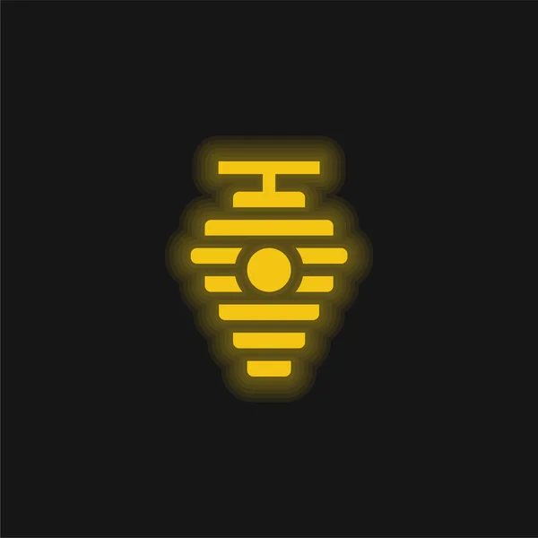 Méhkas Sárga Izzó Neon Ikon — Stock Vector