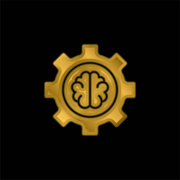 Inteligencia Artificial Chapado Oro Icono Metálico Logo Vector — Vector de stock