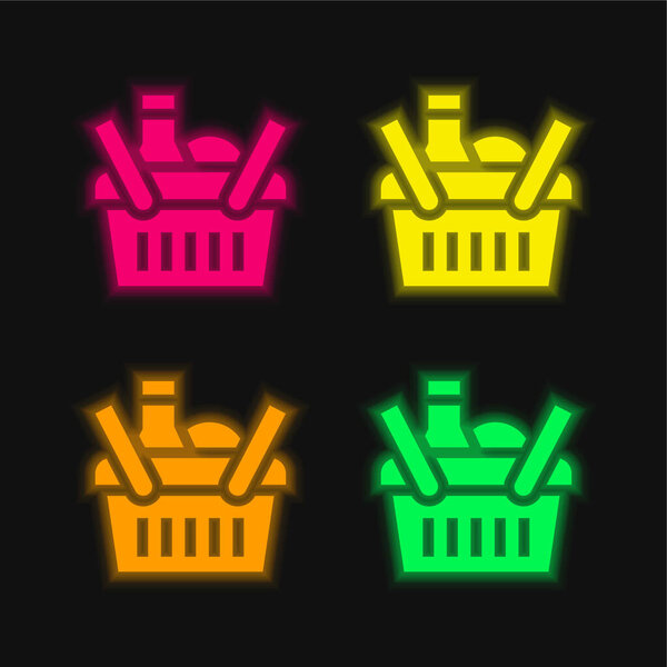 Корзина четыре цвета светящийся неоновый вектор значок