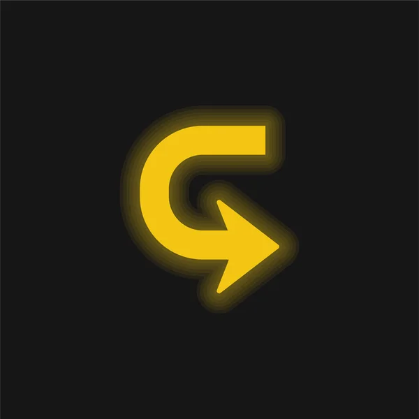 Arrow Shape Turn Yellow Glowing Neon Icon — Stock Vector