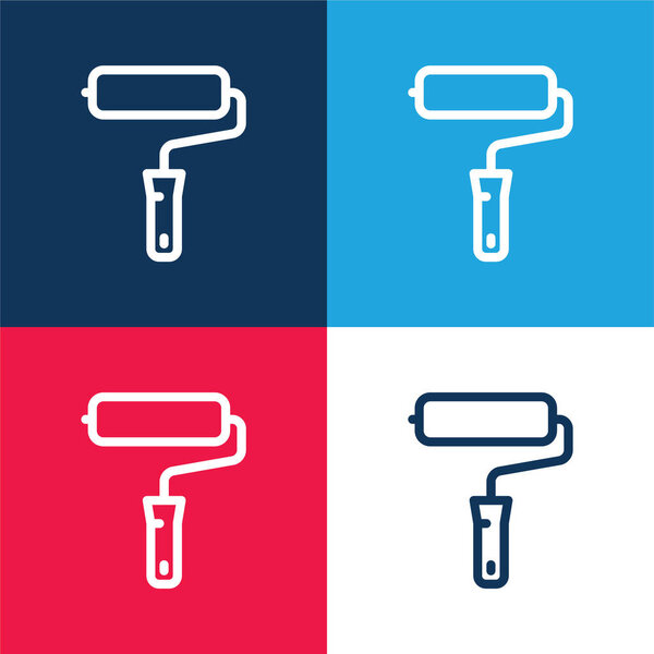 Big Paint Roller blue and red four color minimal icon set