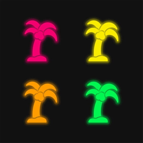 Пляж четырехцветный светящийся неоновый вектор