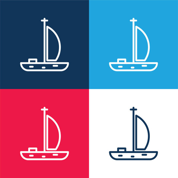 Boat blue and red four color minimal icon set