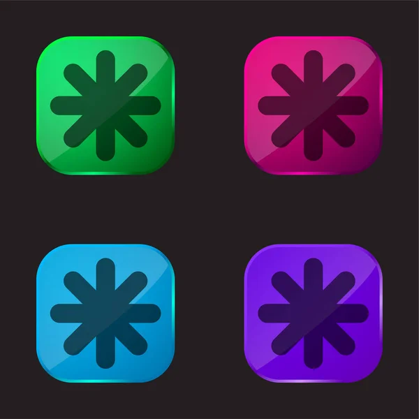 Asterisk Black Star Shape Four Color Glass Button Icon — Stock Vector