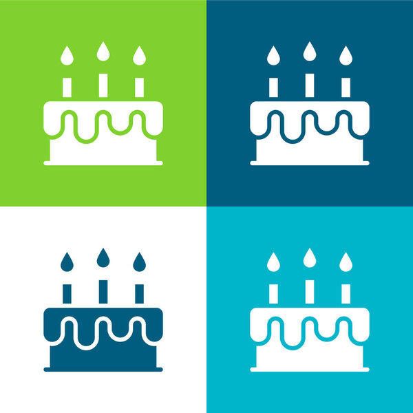 Birthday Cake Flat Four Color Minimal Icon Set — Stock Vector