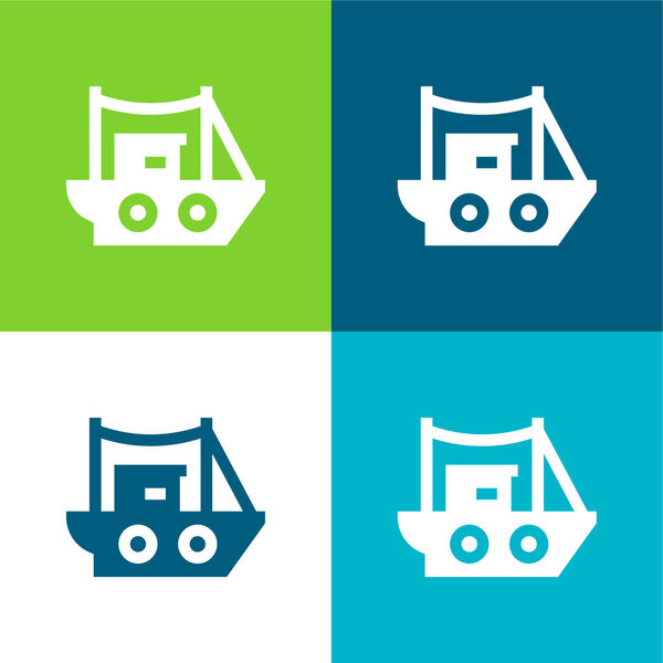 Лодка Плоский четырехцветный минимальный набор значков