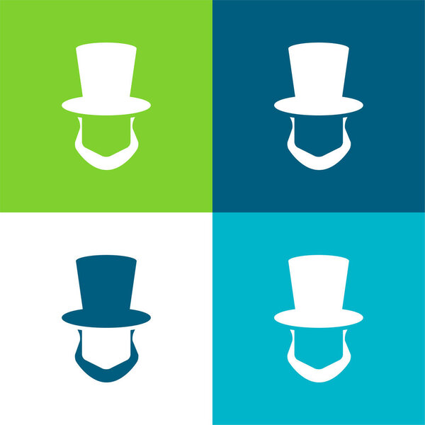 Abraham Lincoln Hat And Beard Shapes Flat four color minimal icon set