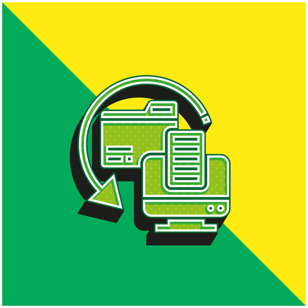 Резервное копирование зеленый и желтый современный 3D логотип векторной иконки