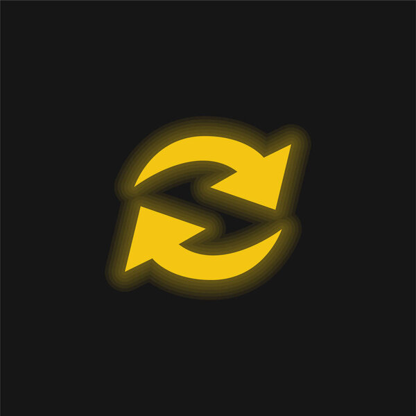 Actualize Arrows Couple In Circle yellow glowing neon icon