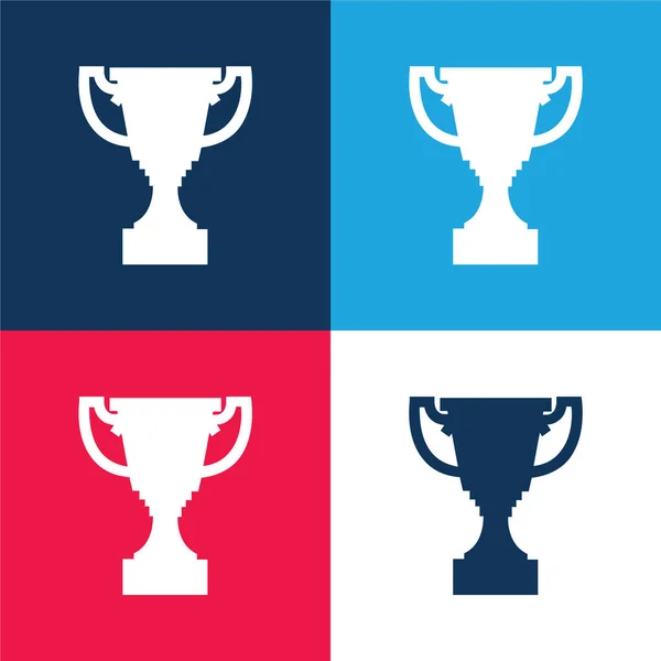 Award Trophy Shape Blue Red Four Color Minimal Icon Set — Stock Vector