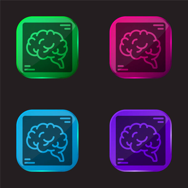 Brain four color glass button icon