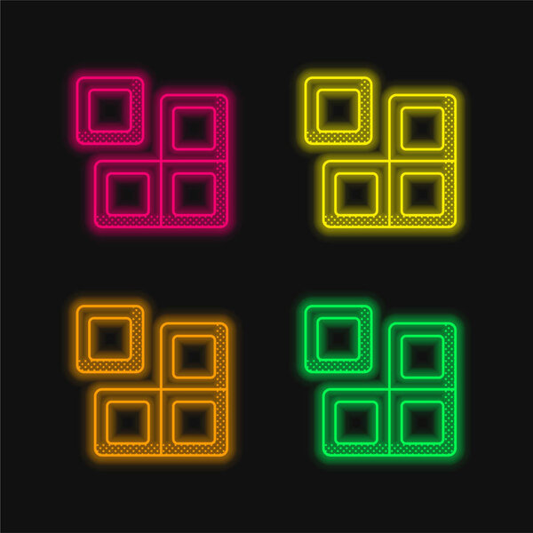 Block four color glowing neon vector icon