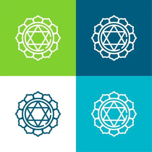 Anahata Flat Conjunto Iconos Mínimos Cuatro Colores — Vector de stock