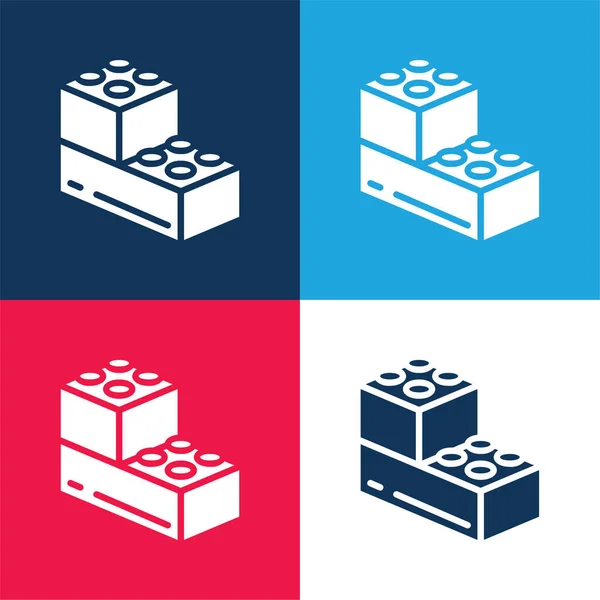 Blocks Blue Red Four Color Minimal Icon Set — Stock Vector