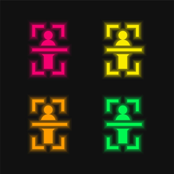 Body Scan four color glowing neon vector icon