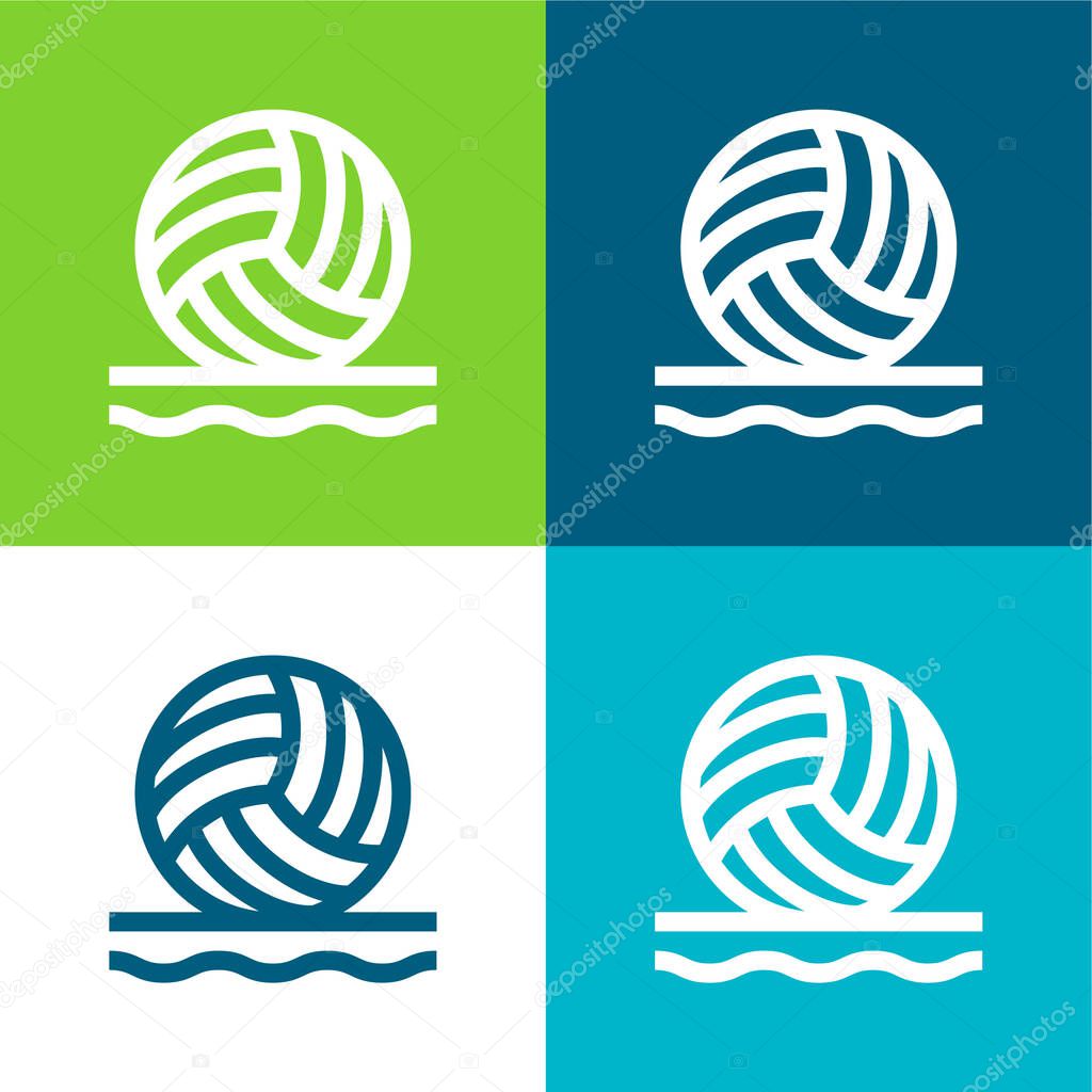 Beach Volleyball Flat four color minimal icon set