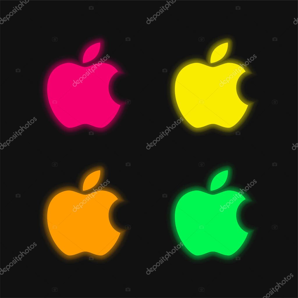 Apple Big Logo four color glowing neon vector icon