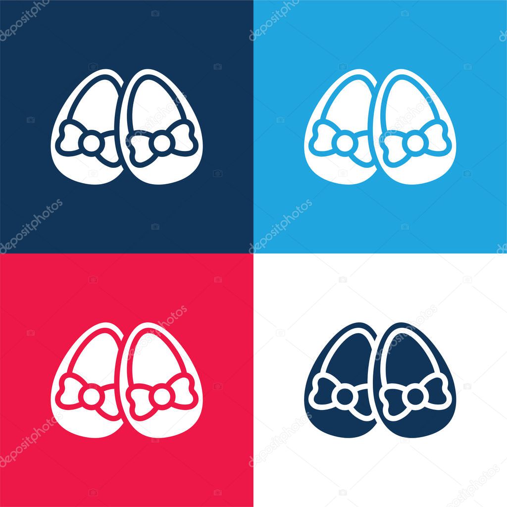 Baby Shoes blue and red four color minimal icon set