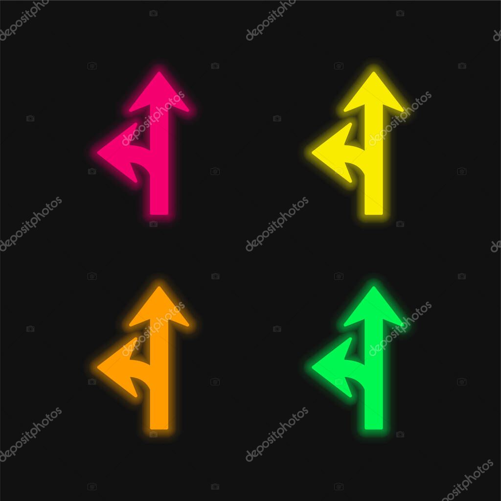 Arrow Junction One To The Left four color glowing neon vector icon