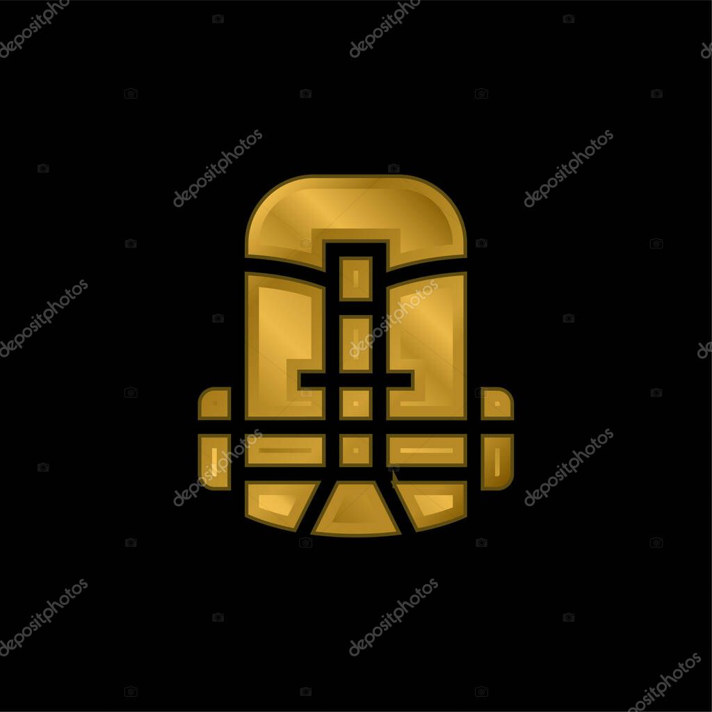 Backpack gold plated metalic icon or logo vector