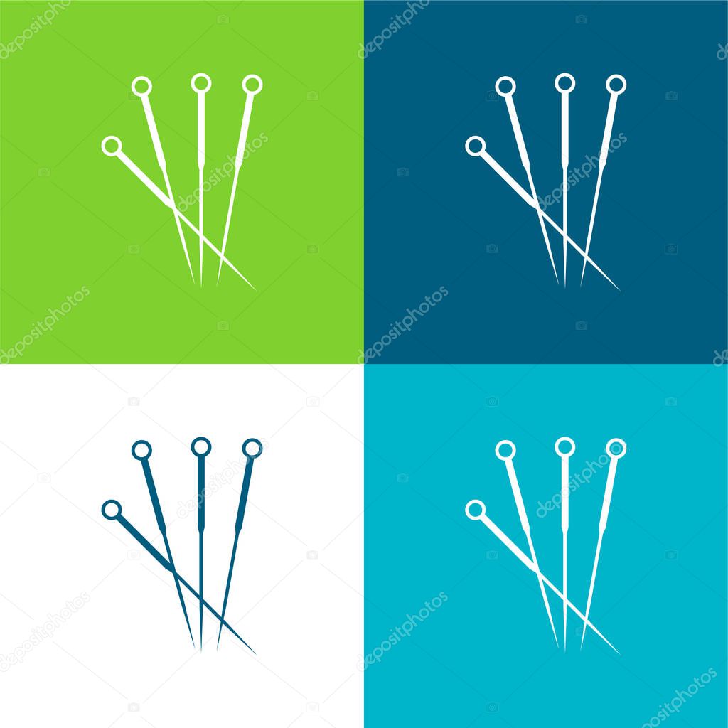 Acupuncture Needles Flat four color minimal icon set