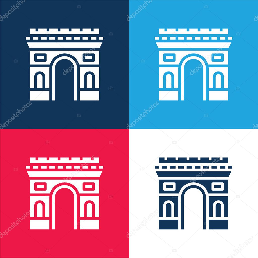 Arc De Triomphe blue and red four color minimal icon set