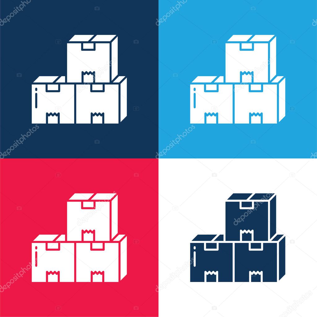 Boxes blue and red four color minimal icon set