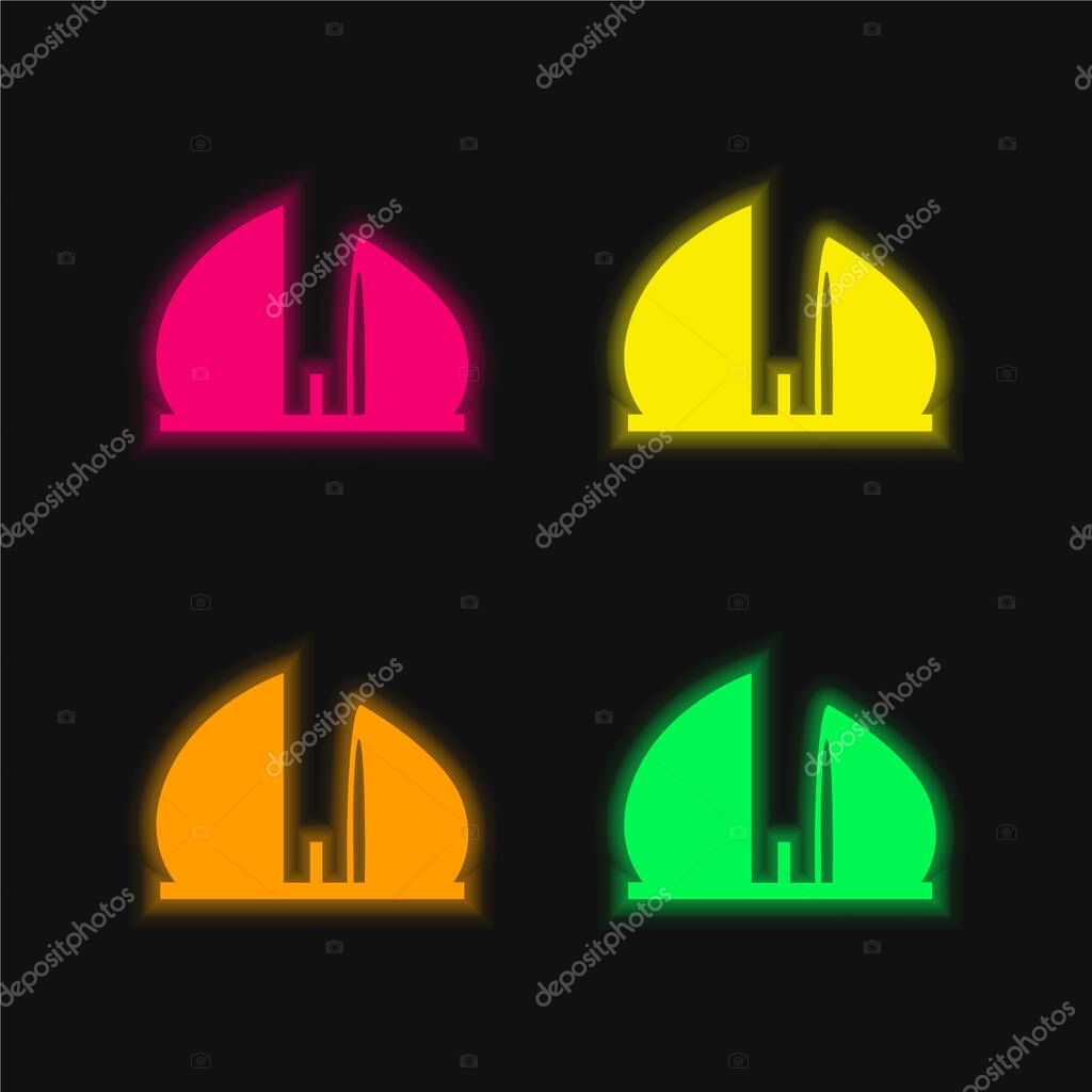 Al Shaheed Monument Of Iraq four color glowing neon vector icon