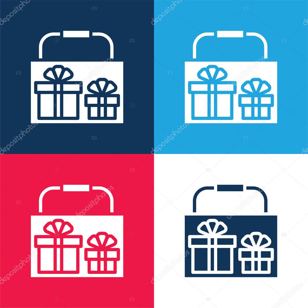 Bag blue and red four color minimal icon set