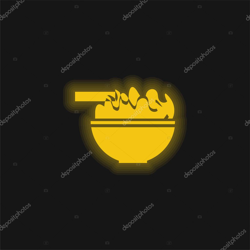 Bowl With Chinese Food yellow glowing neon icon