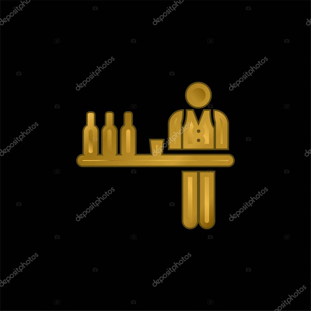 Barman gold plated metalic icon or logo vector