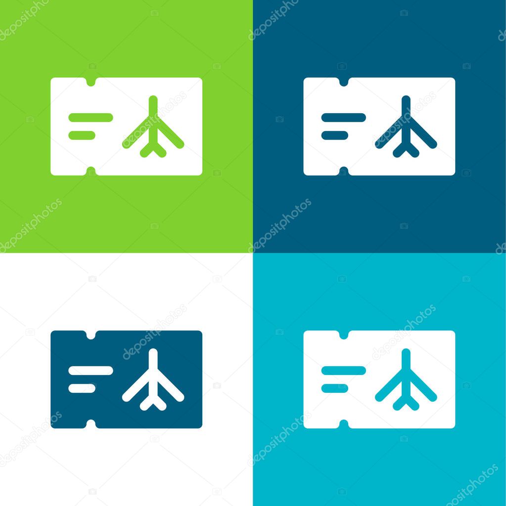 Airplane Ticket Flat four color minimal icon set