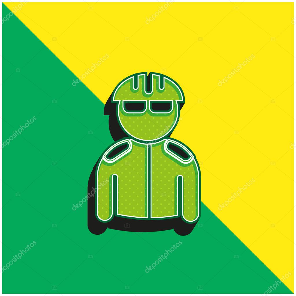 Bicyclist With Helmet And Jacket Green and yellow modern 3d vector icon logo