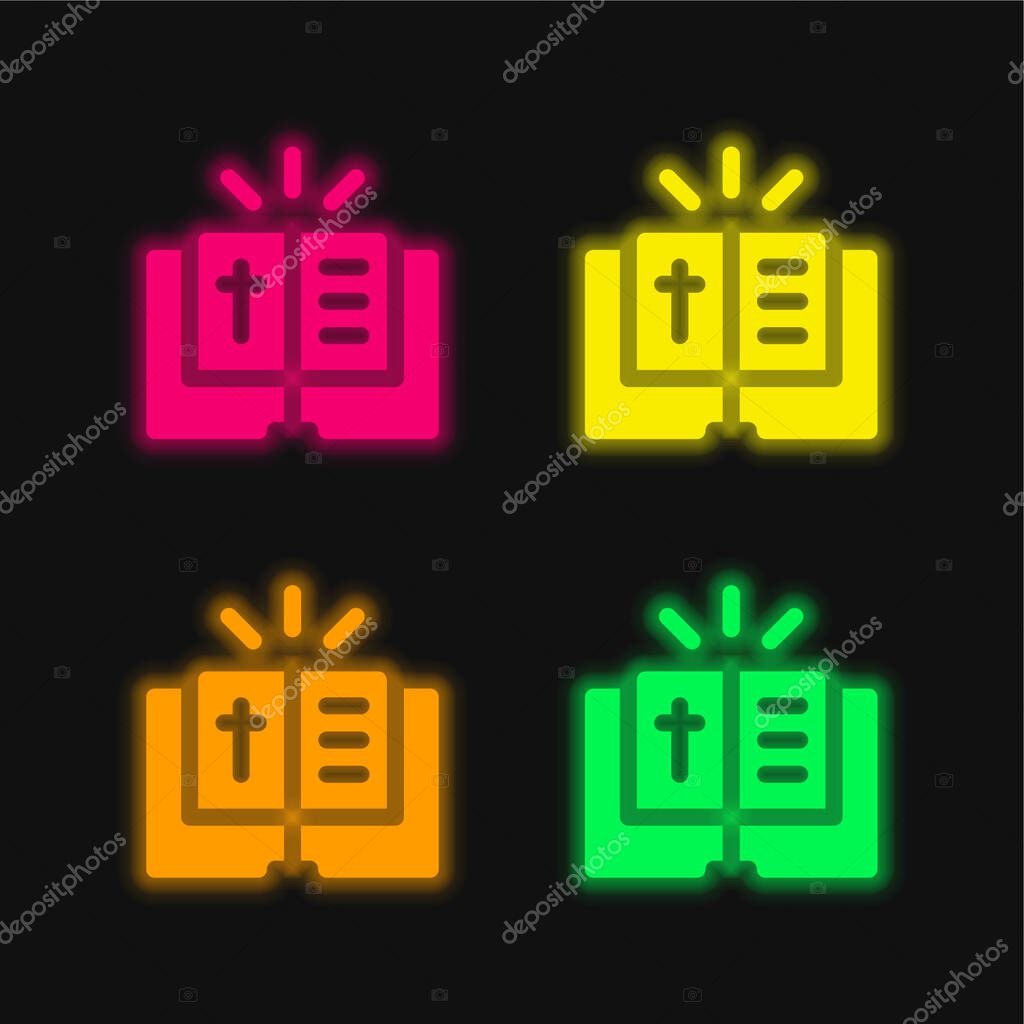 Bible four color glowing neon vector icon